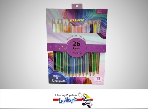 [7827453858216] LAPICES DE COLORES DOBLE PUNTA 85821 PAQ.12 UND 24 COLORES MARCA STARMATE