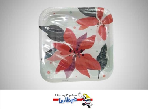 [661127003673] PLATOS DESECHABLES FLOR DE NAVIDAD 23.5X23.5CM PAQ 8 UND MARCA HALLMARK
