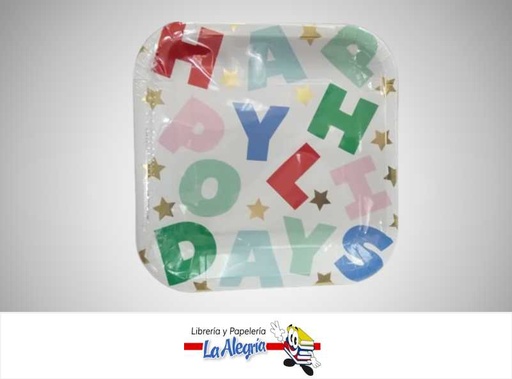 [661127055160] PLATOS DESECHABLES HOLIDAYS 23.5X23.5CM PAQ 8 UND MARCA HALLMARK