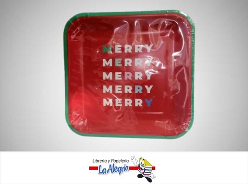 [661127055115] PLATOS DESECHABLES MERRY CHRISTMAN 18.5X18.5CM PAQ 8 UND MARCA HALLMARK