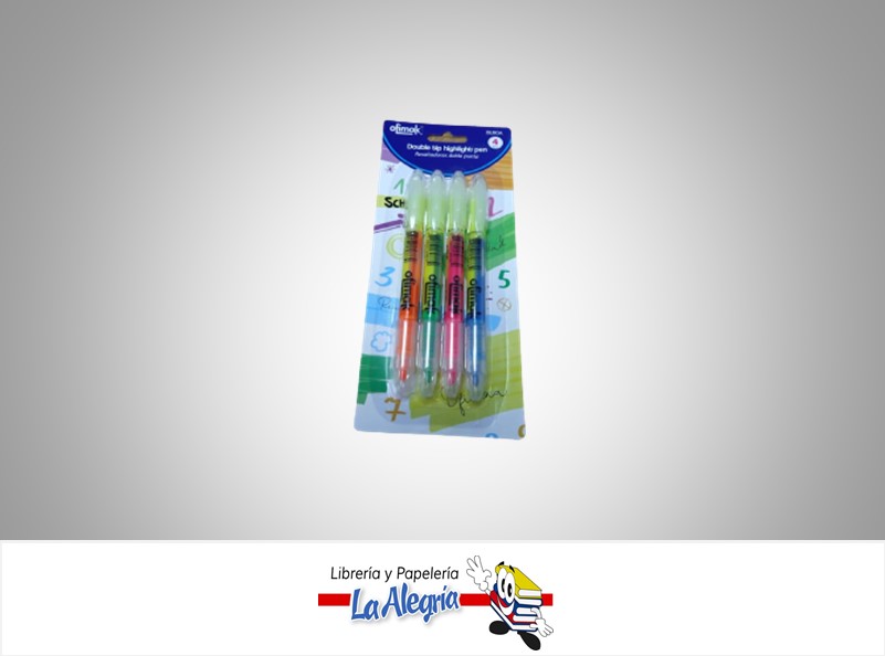 RESALTADOR DOBLE PUNTA NEON BL80A PAQUETE DE 4 COLORES MARCA OFIMAK