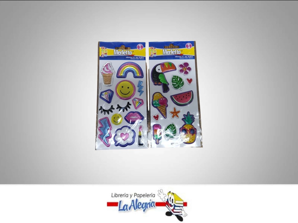 STICKER VARIADOS DE ALTOS RELIEVE PAQUETE MARCA MERLETTO