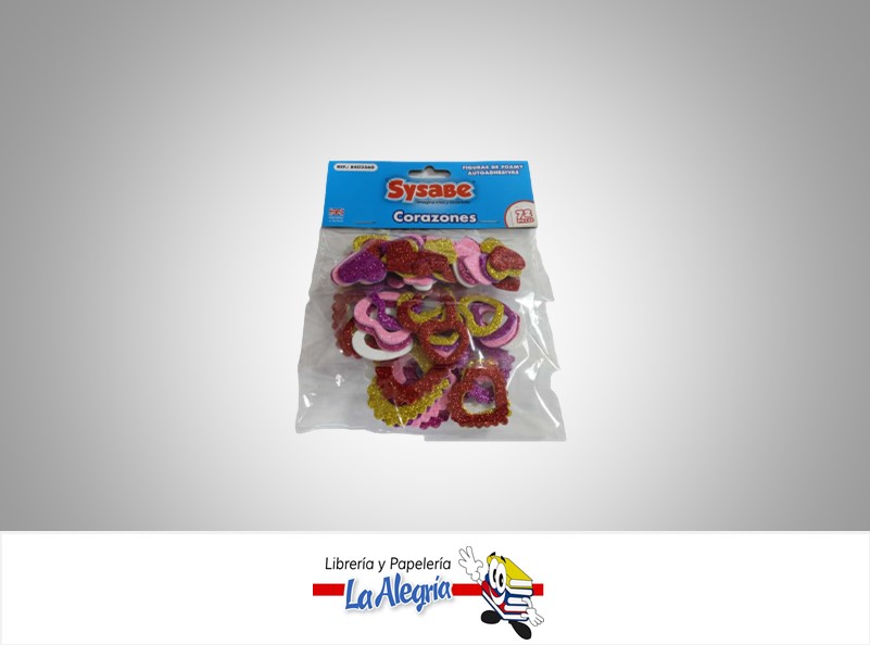 FIGURAS DE FOAMY ADHESIVOS CORAZONES PAQ 72 MARCA SYSABE