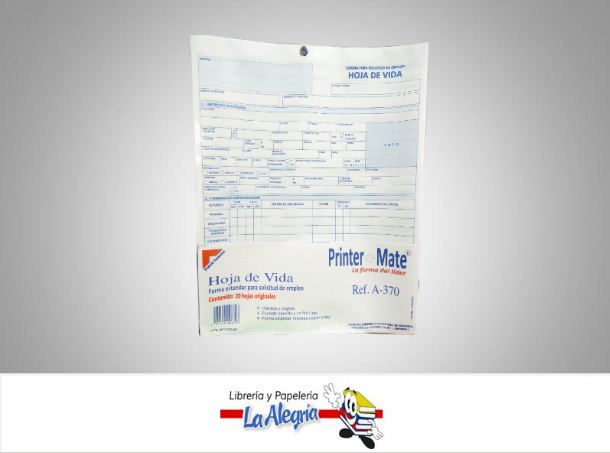 HOJA DE VIDA 20F A-370 MARCA PRINTER MATE   