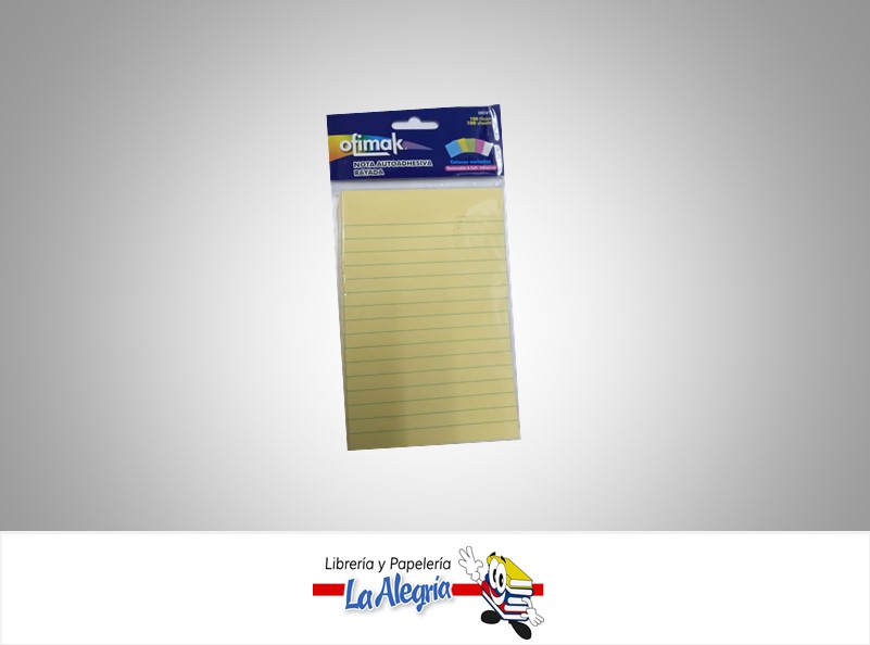 NOTA AUTOADHESIVA RAYADA 98X150 MM 100 HOJAS OK261 MARCA OFIMAK