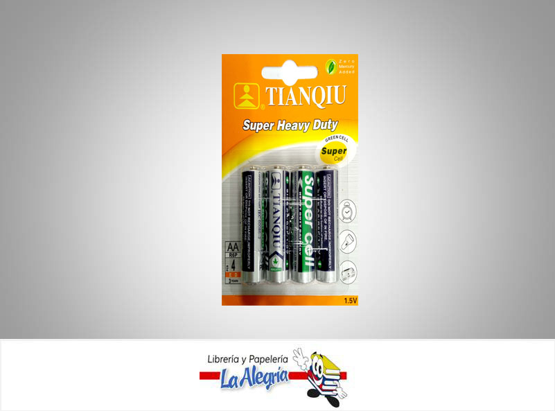 PILA AA 1.5V R6P 4BP SUPER HEAVY DUTY PAQ 4 UND MARCA TIANQIU