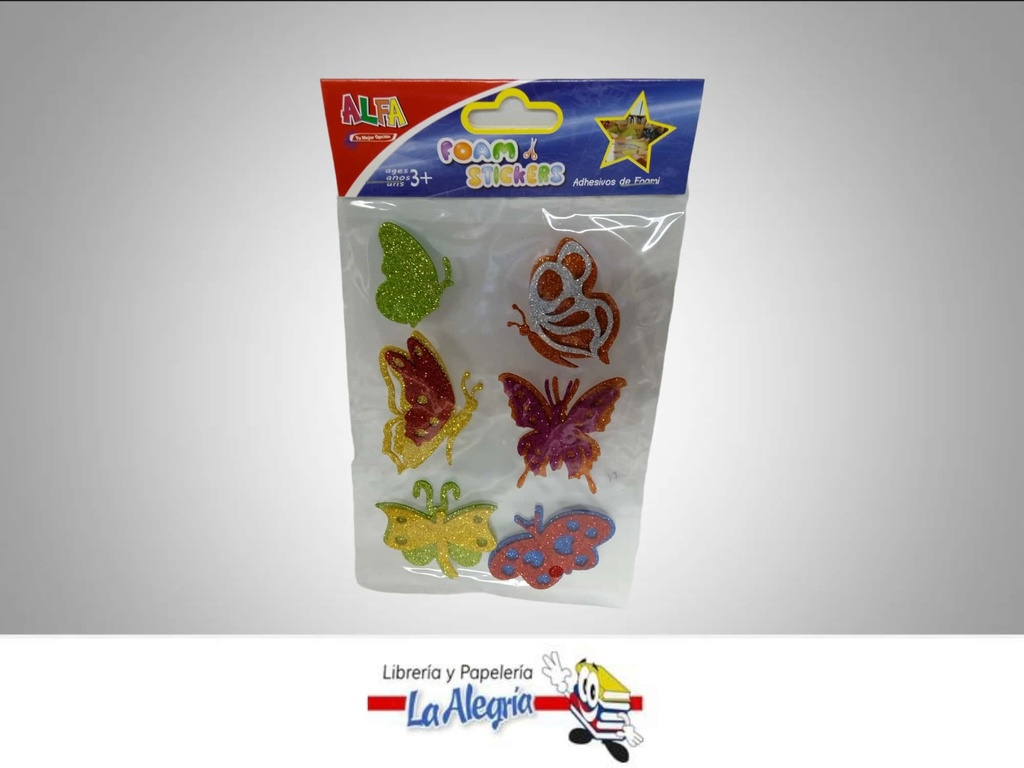 CALCOMANIAS FOAMI ESCARCHADOS MARIPOSA 6 MARCA ALFA   