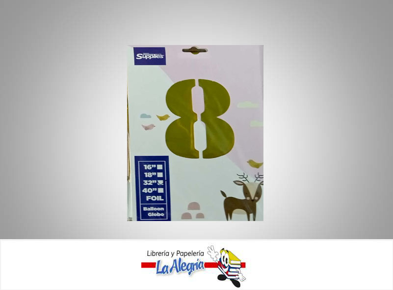 GLOBO FOIL 16'' NUMERO 8 GOLD UND MARCA SUPPLIES   