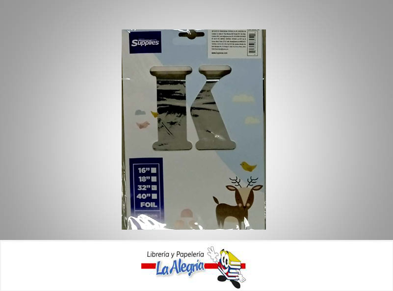 GLOBO FOIL 32'' LETRA K PLATEADO UND MARCA SUPPLIES   