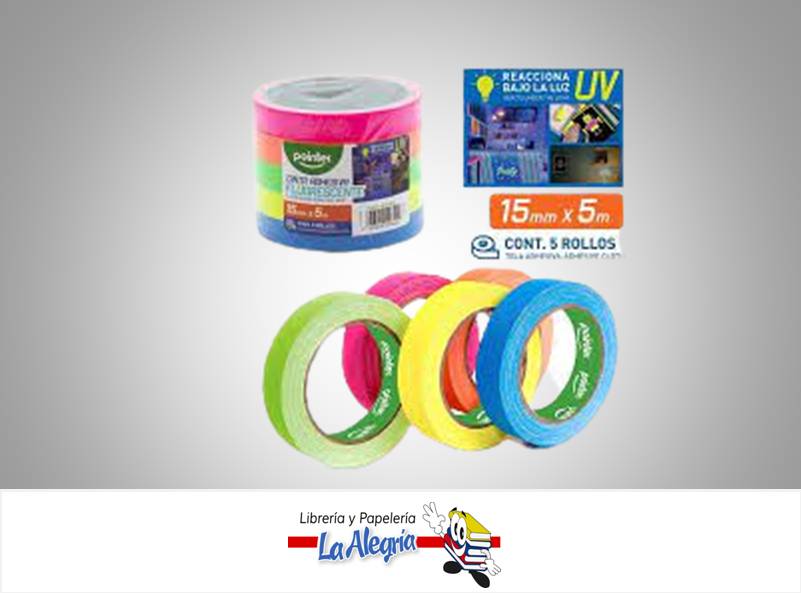 CINTA ADHESIVA 15MM X 5M FLOURECENTE 5UN MARCA POINTER   