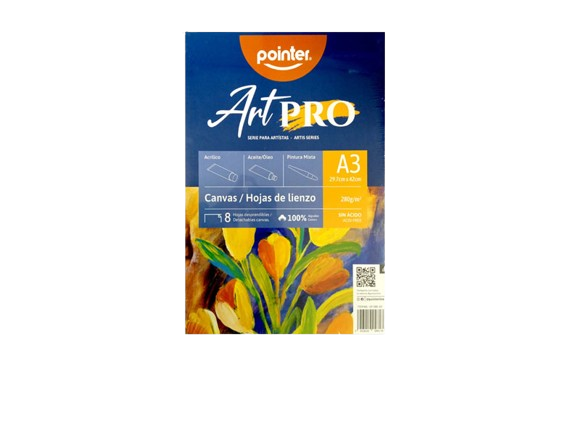 BLOCK DE LIENZO CANVAS CP-280-A3; A3 280GR/M 8HOJA MARCA POINTER