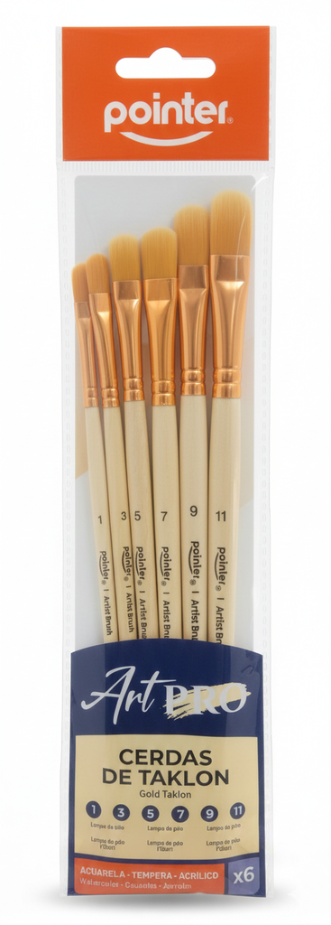 PINCEL ARTPRO TAKLON LENGUA DE GATO 0513B SET 6 PZAS MARCA POINTER