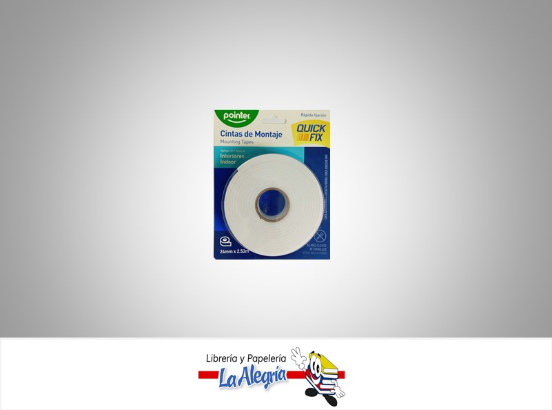 CINTA ADHESIVA DOBLE CARA MT2024; 24MMX2,53M BLANCA MARCA POINTER