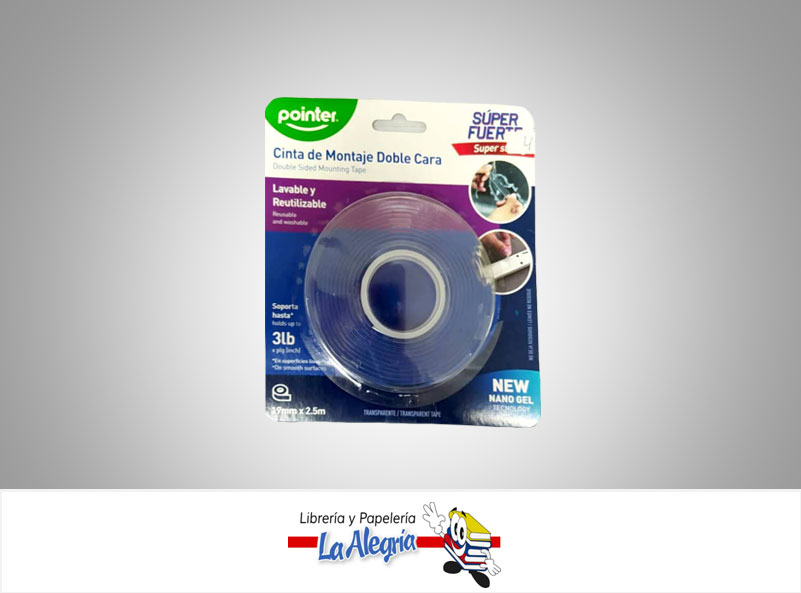 CINTA ADHESIVA DOBLE CARA 19MM X 2.5M TRANSPARENTE -19252 MARCA POINTER