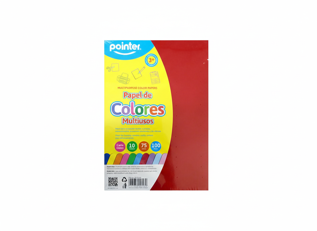 PAPEL DE COLOR SURTIDO PB-10-100 CARTA PAQ. 100 HOJAS 75G/M2 MARCA POINTER