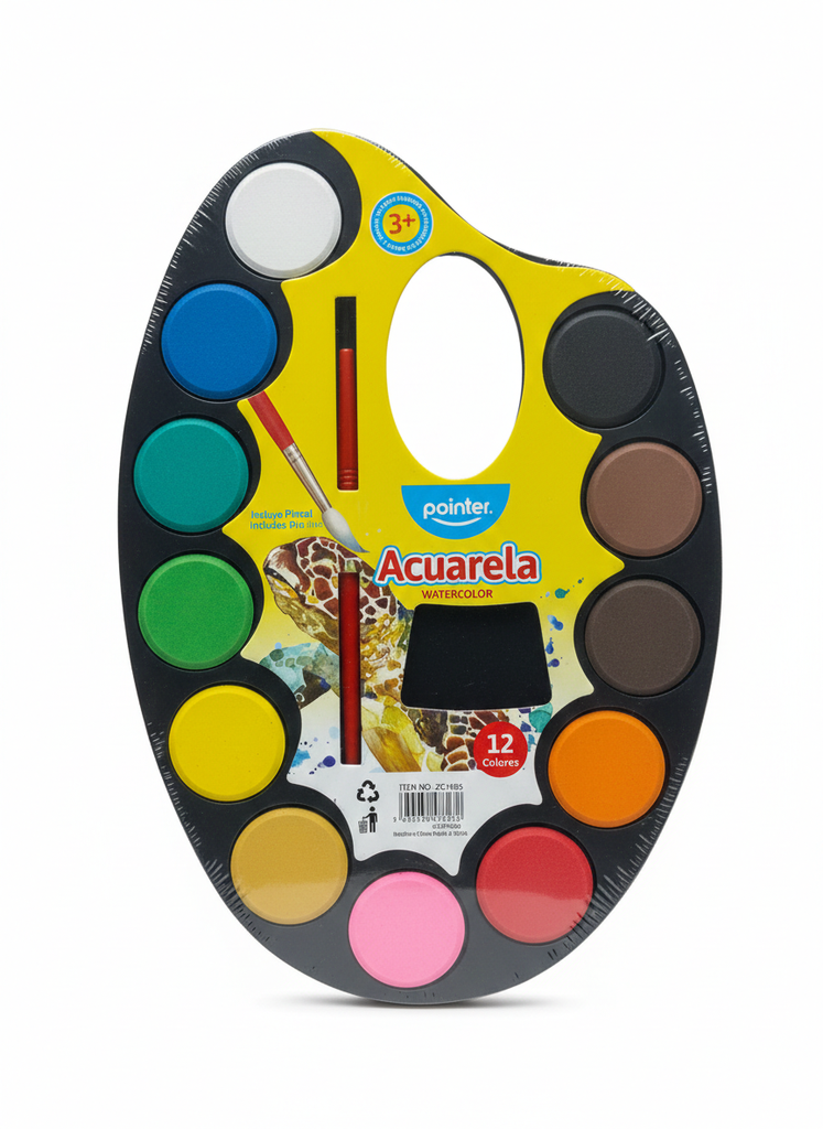 ACUARELA EN PASTILLA CON PINCEL ZC1065 12 MARCA POINTER