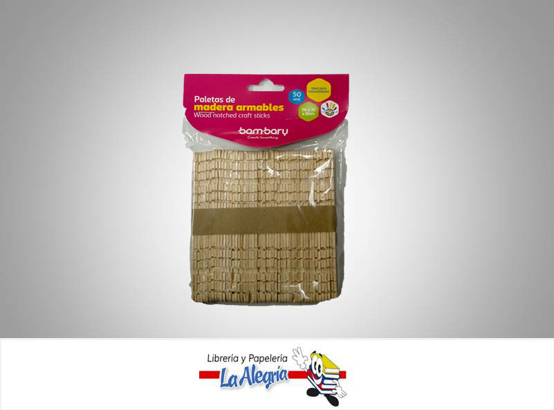 PALETA MADERA 114X10X2MM NATURAL 50 UND MARCA BAMBARY   