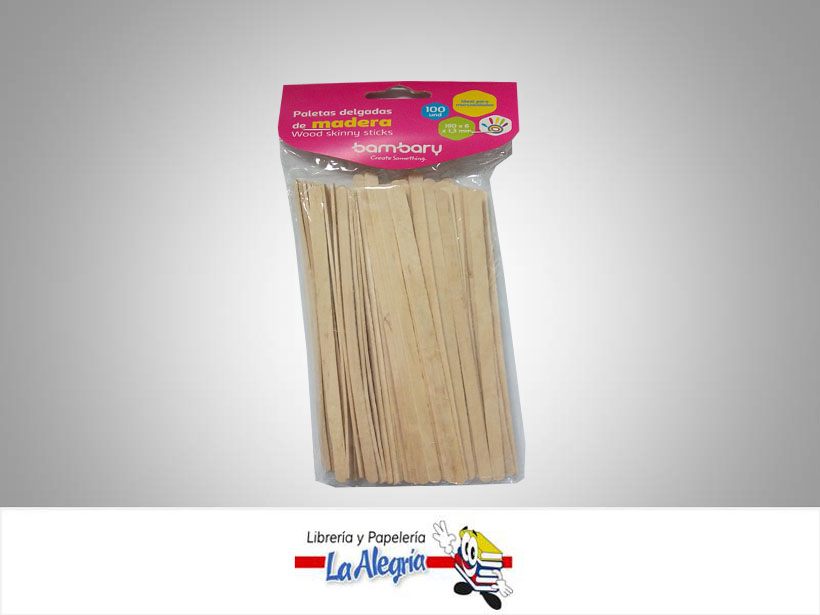 PALETA MADERA 190X6X1,5MM NATURAL 100UND MARCA BAMBARY