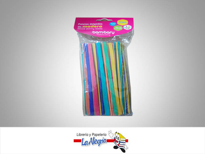 PALETA MADERA 190X6X1,5MM MULTICOLOR 100UND MARCA BAMBARY