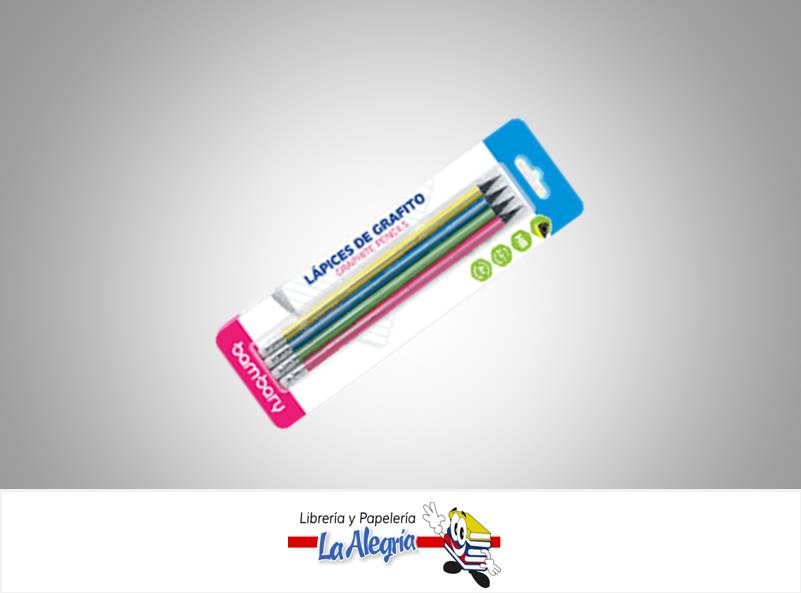 LAPIZ GRAFITO TRIANGULAR NEGROS RAYA PAQ 4 UND METALIZADOS MARCA BAMBARY