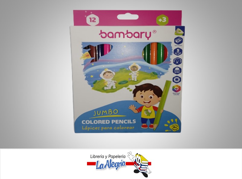 LAPICES DE COLORES TRIANGULARES JUMBO 12 COLORES MARCA BAMBARY