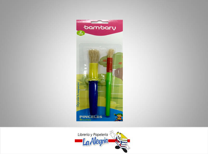 PINCEL ESCOLAR NATURAL REDONDO 2 PZ MARCA BAMBARY   