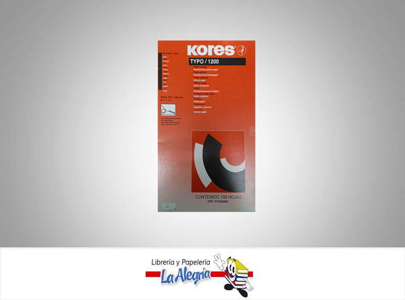 PAPEL CARBON OFICIO 100 HOJAS NEGRO MARCA KORES