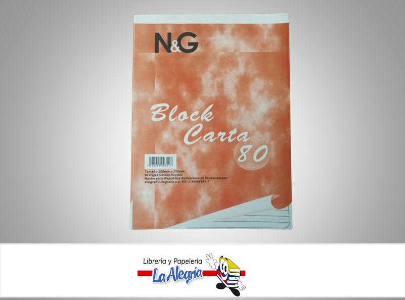 BLOCK NOTA RAYADO ENGOMADO CARTA 80H MARCA N&G
