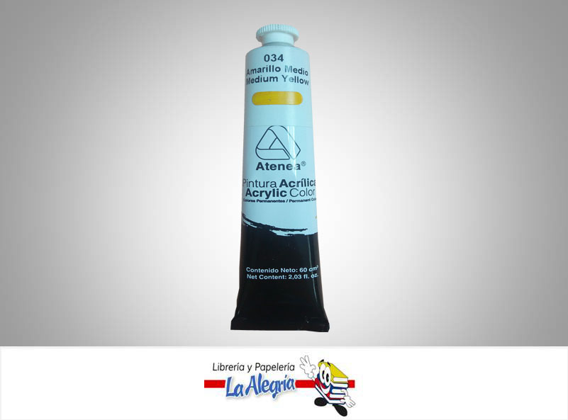 PINTURA ACRILICA 60CC - 034 - AMARILLO MEDIO MARCA ATENEA