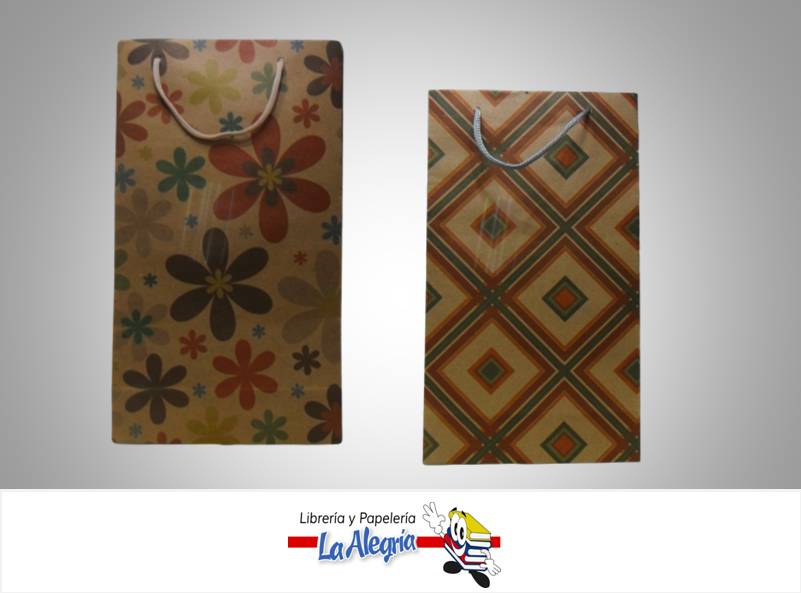 BOLSA REGALO KRAFT 21X36.5CM FLORES/ROMBO MARCA CROMO DISEÑOS