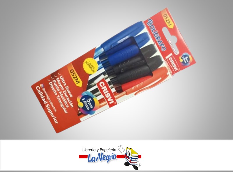 BOLIGRAFO TRIANGULAR 052M-ST 1MM 5 UND MARCA CRISVI