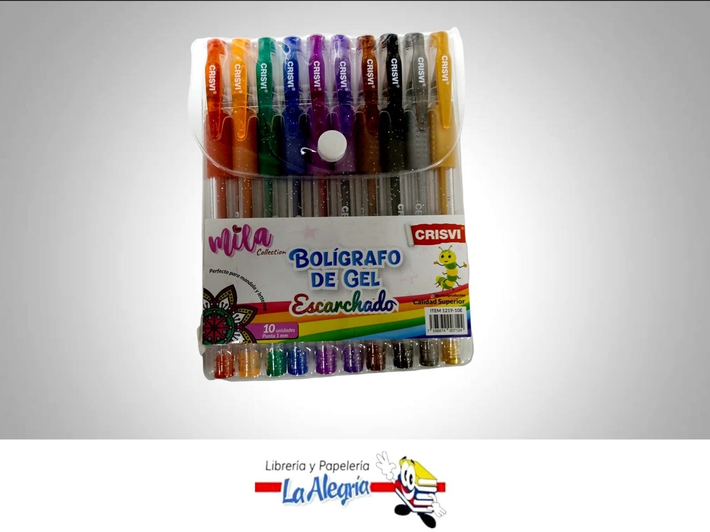 BOLIGRAFO GEL ESCARCHA 1MM CAJA DE 10 UND MARCA CRISVI