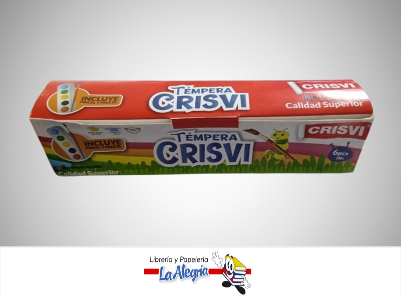 TEMPERA ESCOLAR CON PALETA Y PINCEL 6 COLORES MARCA CRISVI