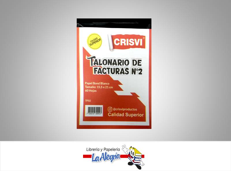 TALONARIO FACTURA N2 15.5X21 CM 60 H MARCA CRISVI