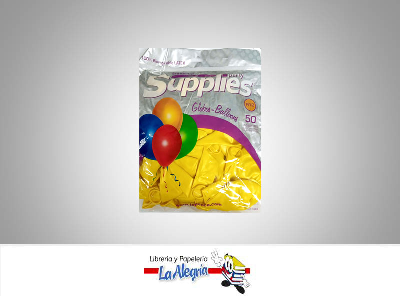 GLOBO R12 METALIZADO AMARILLO 50 UND MARCA SUPPLIES   