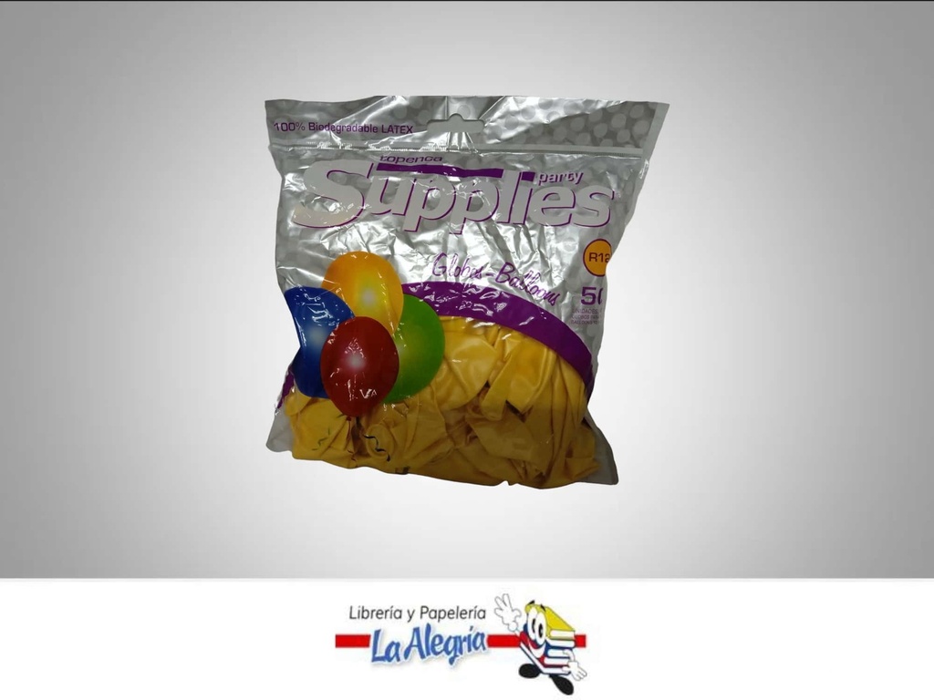 GLOBO R12 METALIZADO AMARILLO CANARIO PAQ 50 UND MARCA SUPPLIES