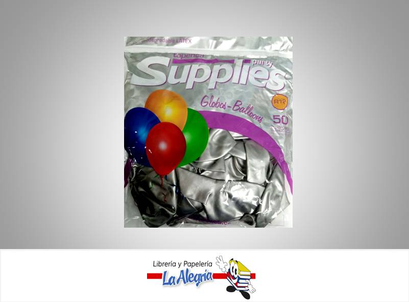 GLOBO R12 METALIZADO PLATEADO 50 UND MARCA SUPPLIES   