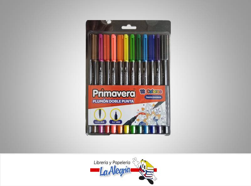 MARCADOR DOBLE PUNTA 0.7MM/4.5 MM 12 COLORES MARCA PRIMAVERA