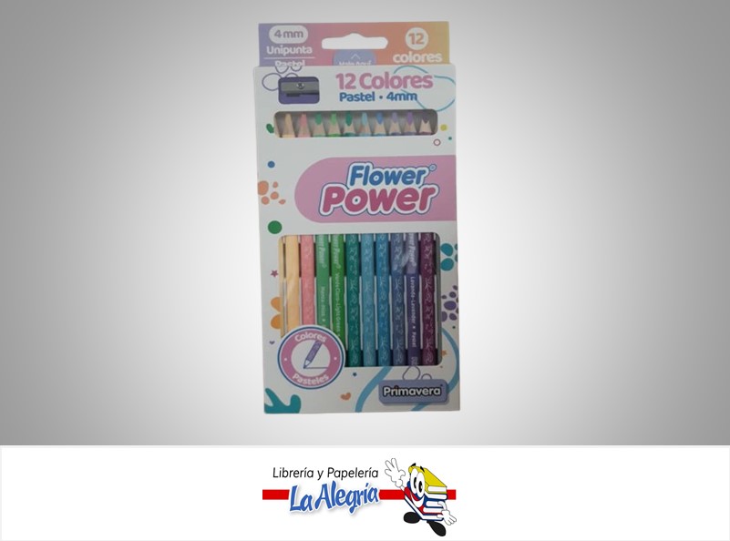 LAPICES DE COLORES PASTEL 12 UND FLOWER POWER MARCA PRIMAVERA