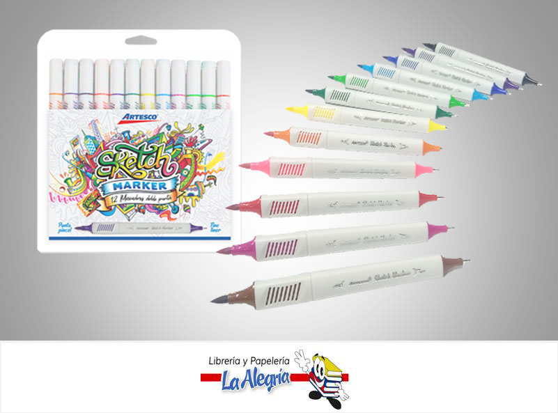 MARCADOR SKETCH DUO PUNTA PINCEL/FINO 12 MARCA ARTESCO   
