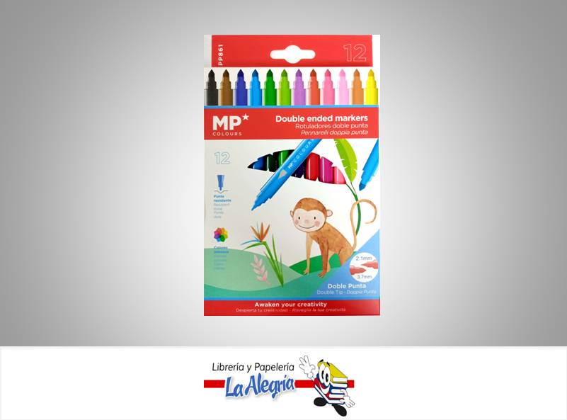MARCADOR DOBLE PUNTA 2.1/3.7MM 12 COLORES MARCA MP