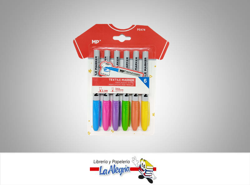 MARCADOR TEXTIL PE474 6 COLORES MARCA MP