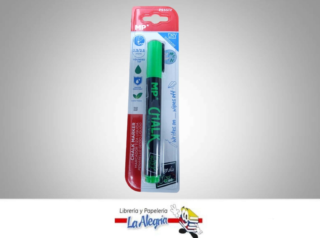 MARCADOR DE TIZA LIQUIDA VERDE BORRADO EN SECO MARCA MP
