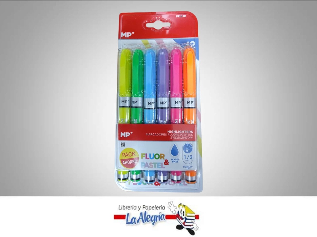 RESALTADOR FLUORESCENTE/PASTEL PE518 TIPO BOLIGRAFO 12 COLORES MARCA MP