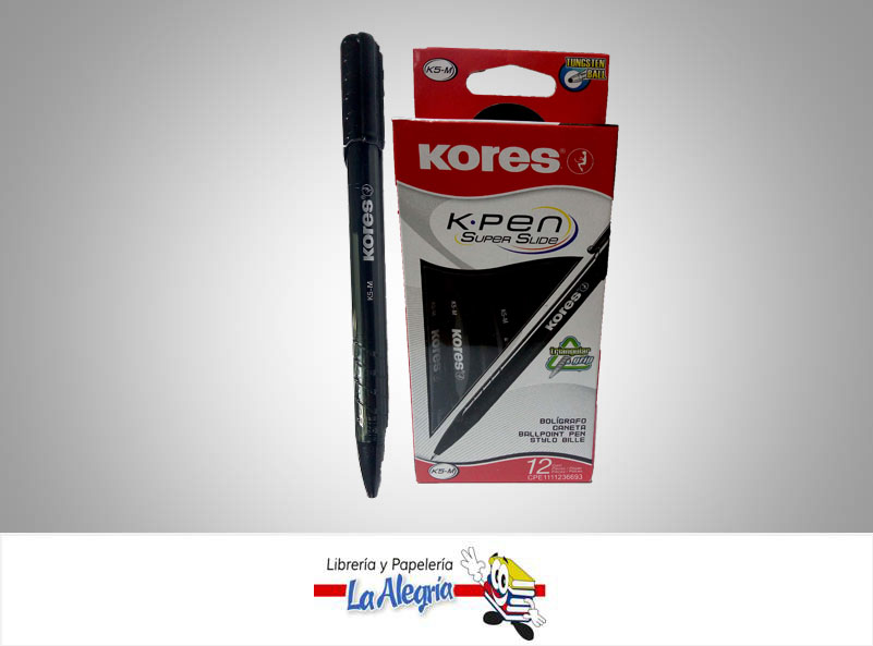BOLIGRAFO RETRACTIL TRANSPARENTE K5 MEDIO NEGRO UND MARCA KORES