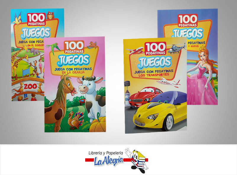 COLECCION 100 PEGATINAS ANIMALES DIVERTIDOS CON JUEGOS 4 TITULOS TEMATICA INFANTIL MARCA SICOBEN