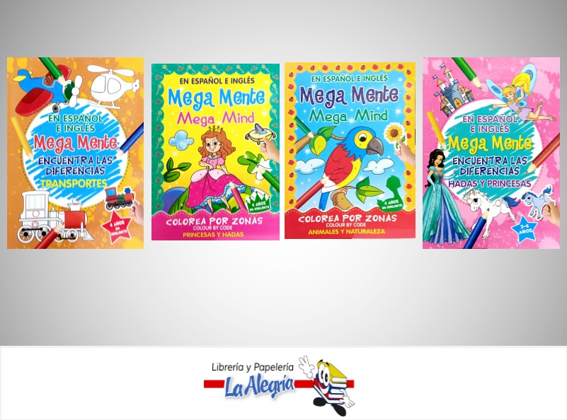 COLECCION MEGA MENTE ESP/ING 4 TITULOS  TEMATICA INFANTIL   EDITORIAL EDICIONES SICOBEN, C.A.