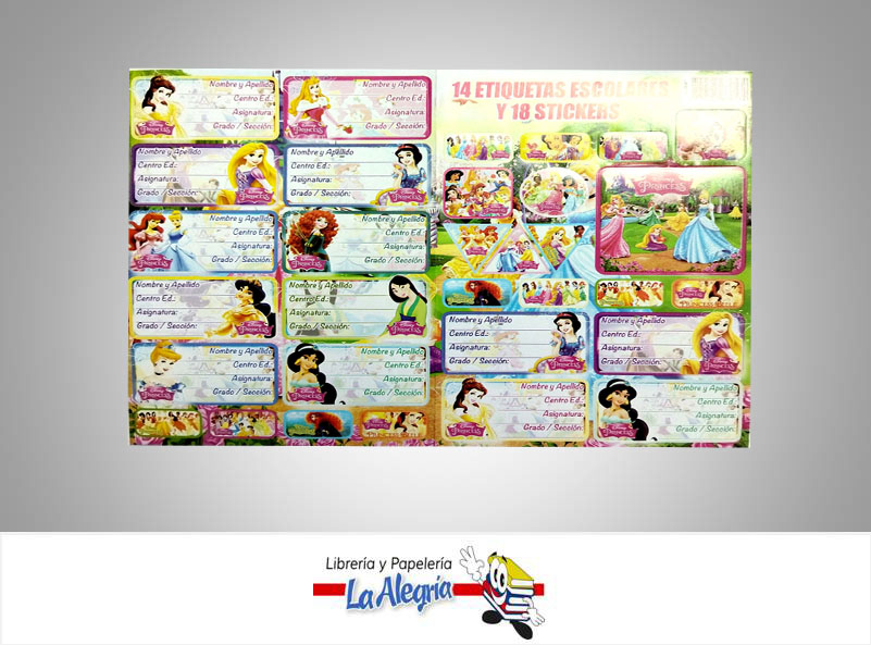 ETIQUETA ESCOLAR 14 UNIDADES DISNEY PRIN MARCA S/M   