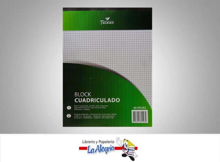 BLOCK NOTA CUADRICULADO ENGOM 40H CARTA MARCA INVERSIONES TALAMO   