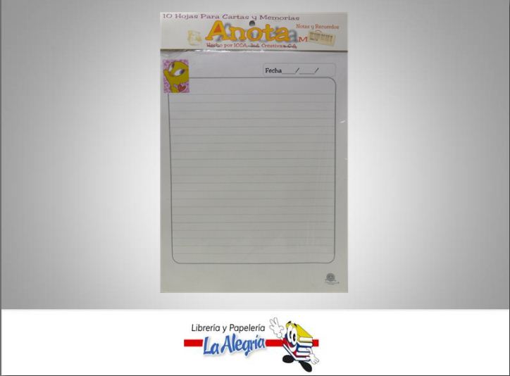 TARJETA P/ESCRIBIR 10H C/SOBRE CARTA MARCA ICCA   
